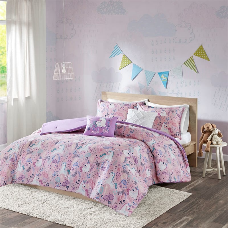 Urban Habitat Lola Unicorn Contemporary Cotton Comforter Set in Pink