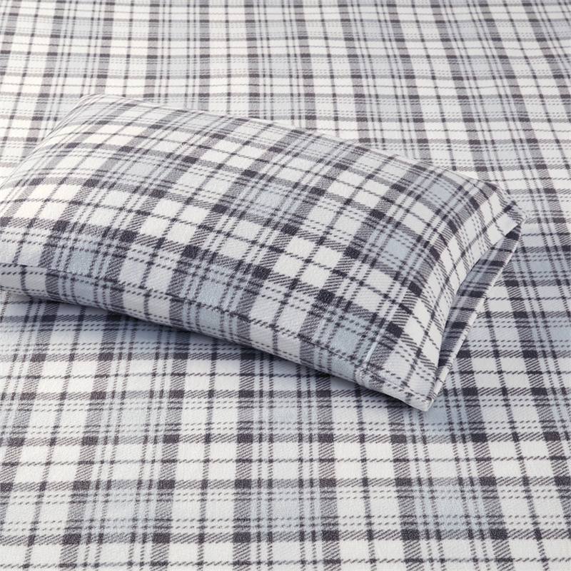 True North by Sleep Philosophy Micro Fleece Fabric Sheet Set in Gray Plaid