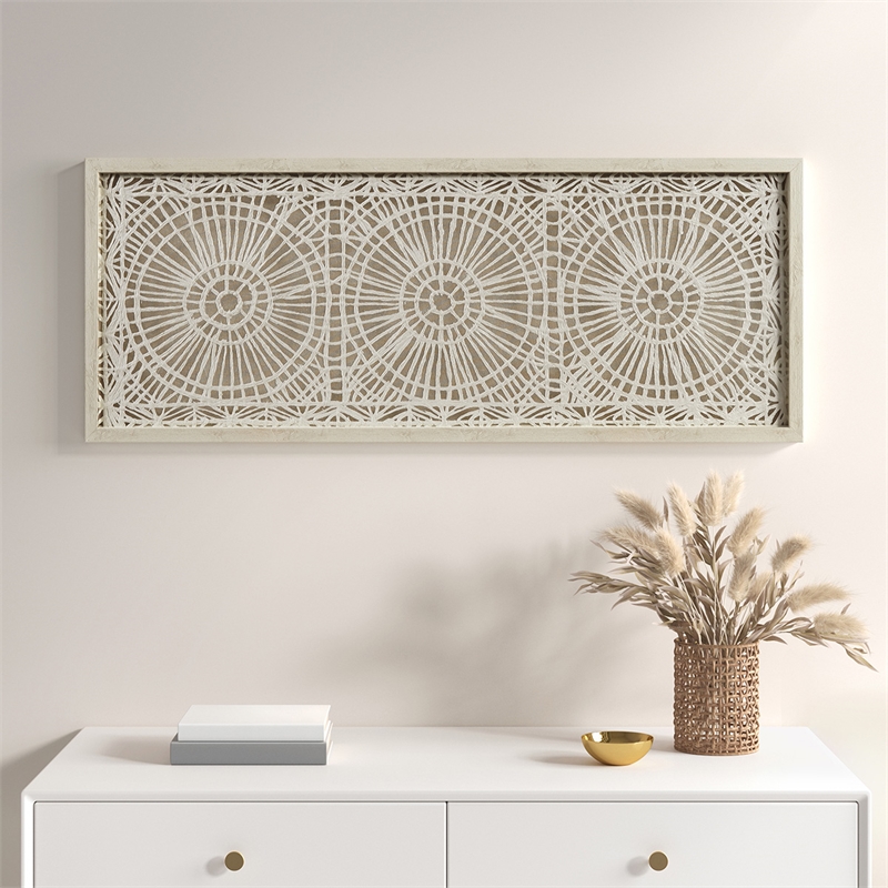 Olliix Henna Medallion Rice Paper & Wood Framed Shadow Box in Off White
