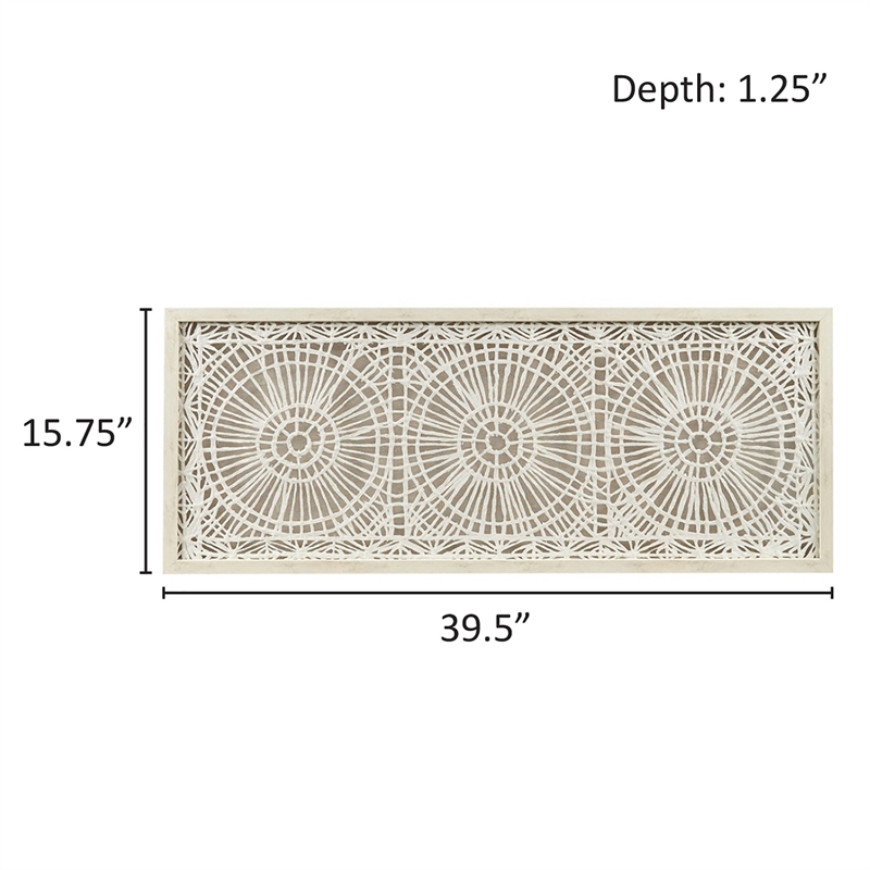 Olliix Henna Medallion Rice Paper & Wood Framed Shadow Box in Off White