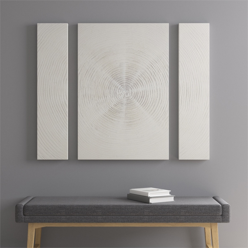 Olliix Silver Sand 3-Piece Hand Embellished Wood Canvas Wall Art Set in Silver