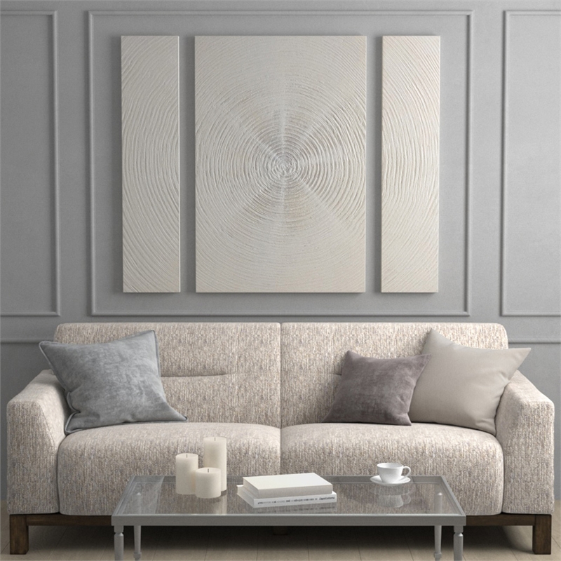 Olliix Silver Sand 3-Piece Hand Embellished Wood Canvas Wall Art Set in Silver