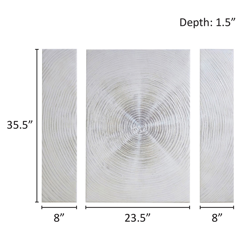 Olliix Silver Sand 3-Piece Hand Embellished Wood Canvas Wall Art Set in Silver