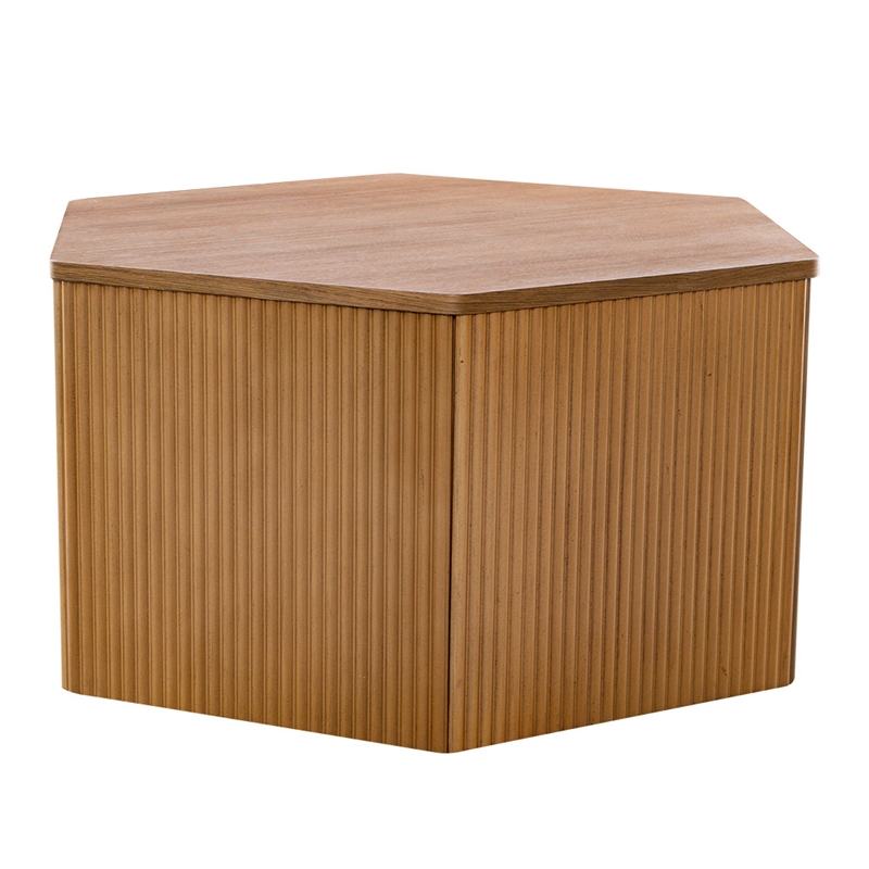 Olliix Honey Fluted Hexagon Modern Solid Wood Coffee Table in Natural