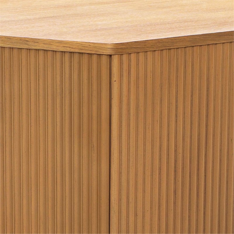 Olliix Honey Fluted Hexagon Modern Solid Wood Coffee Table in Natural