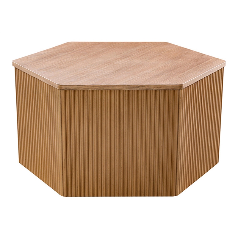 Olliix Honey Fluted Hexagon Modern Solid Wood Coffee Table in Natural