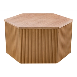 Olliix Honey Fluted Hexagon Modern Solid Wood Coffee Table in Natural