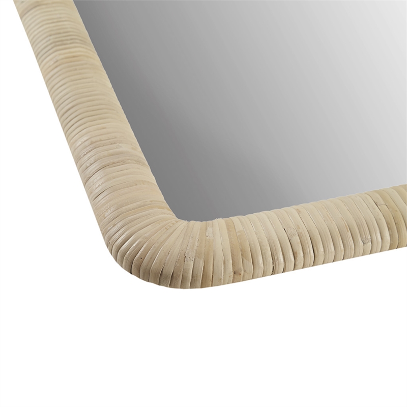 Olliix Nova Rectangle Rattan and Wood Accent Wall Mirror in Natural