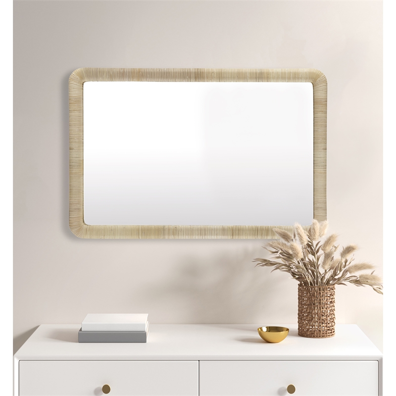 Olliix Nova Rectangle Rattan and Wood Accent Wall Mirror in Natural