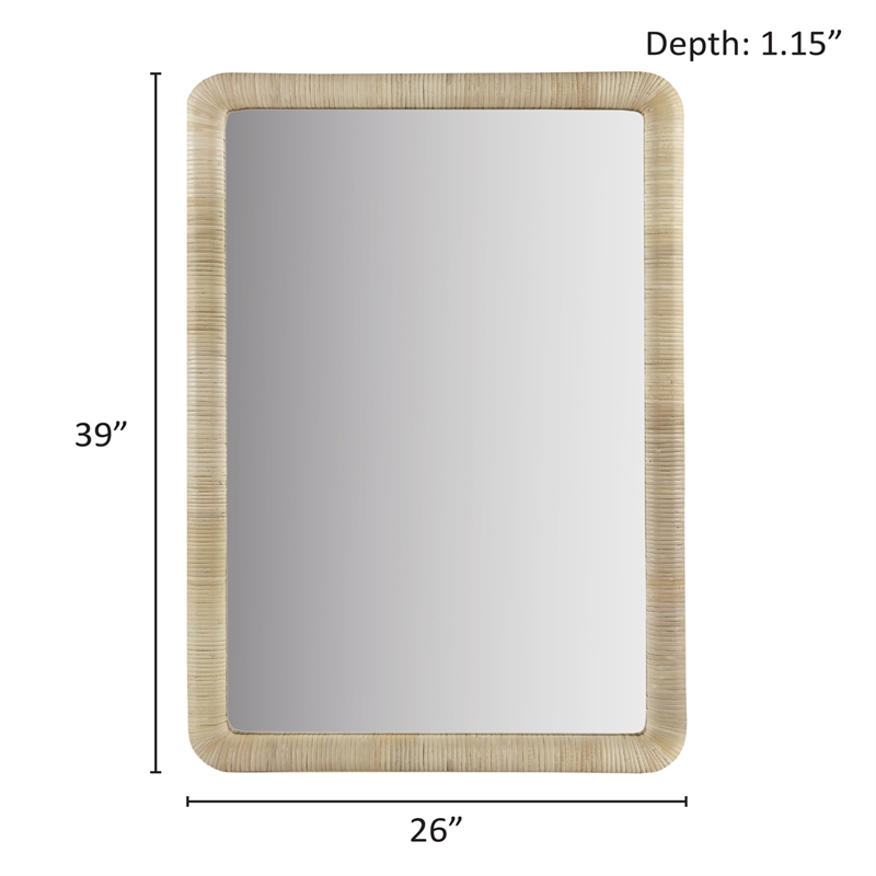 Olliix Nova Rectangle Rattan and Wood Accent Wall Mirror in Natural