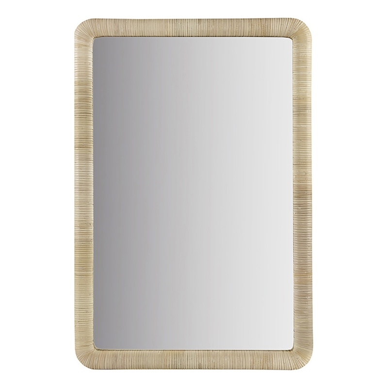 Olliix Nova Rectangle Rattan and Wood Accent Wall Mirror in Natural