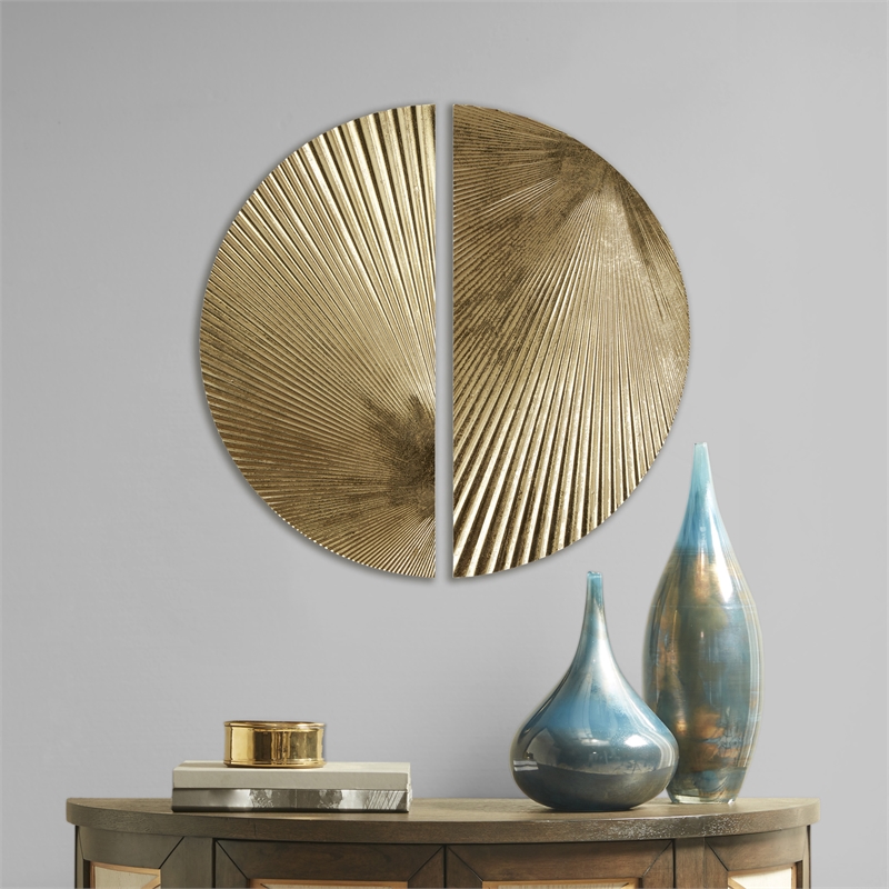 Olliix Radiant 2-Piece Half-Moon Shape Metal Wall Decor Set in Gold