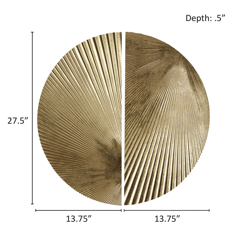 Olliix Radiant 2-Piece Half-Moon Shape Metal Wall Decor Set in Gold