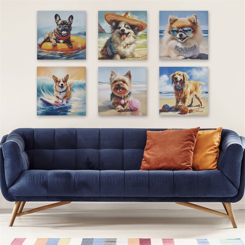 Olliix Beach Dogs Chihuahua Wood & Canvas Fabric Wall Art in Multi-Color