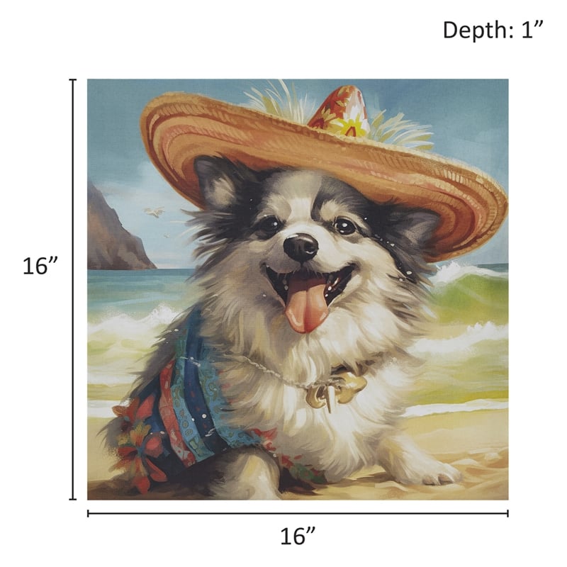 Olliix Beach Dogs Chihuahua Wood & Canvas Fabric Wall Art in Multi-Color