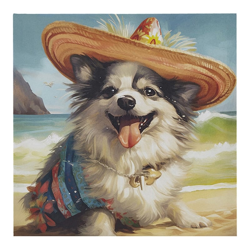 Olliix Beach Dogs Chihuahua Wood & Canvas Fabric Wall Art in Multi-Color