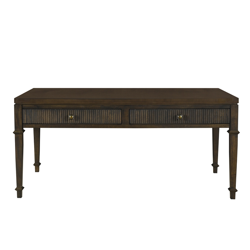 Olliix Kenna Fluted Solid Wood Coffee Table with 2 Drawers in Coffee