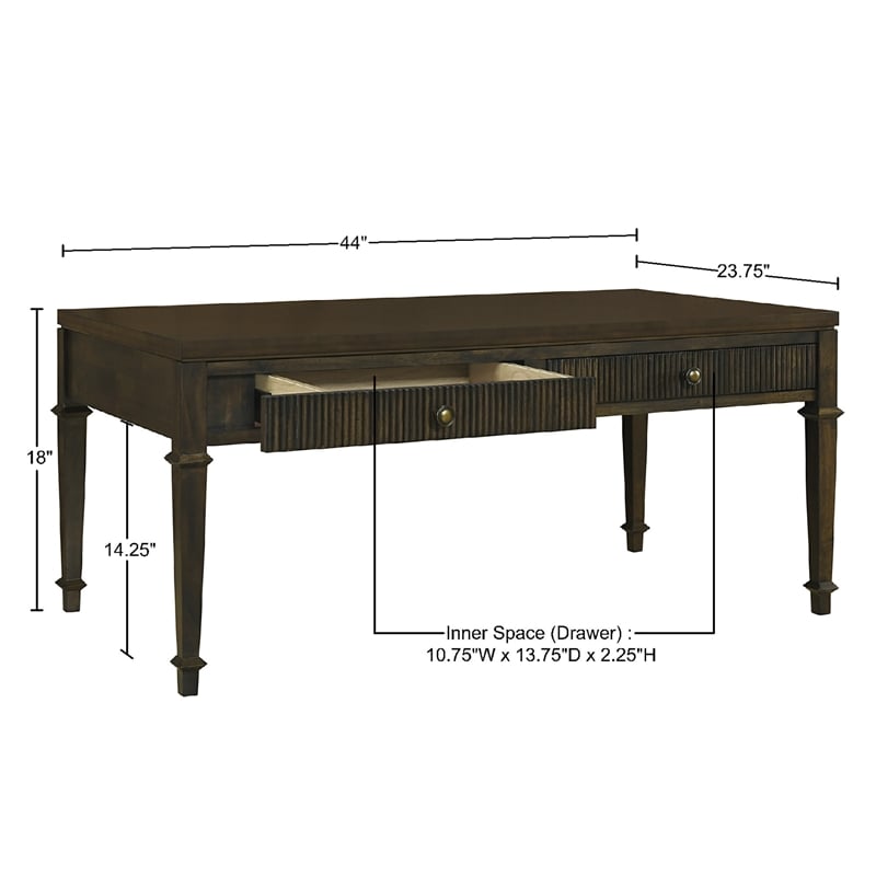 Olliix Kenna Fluted Solid Wood Coffee Table with 2 Drawers in Coffee