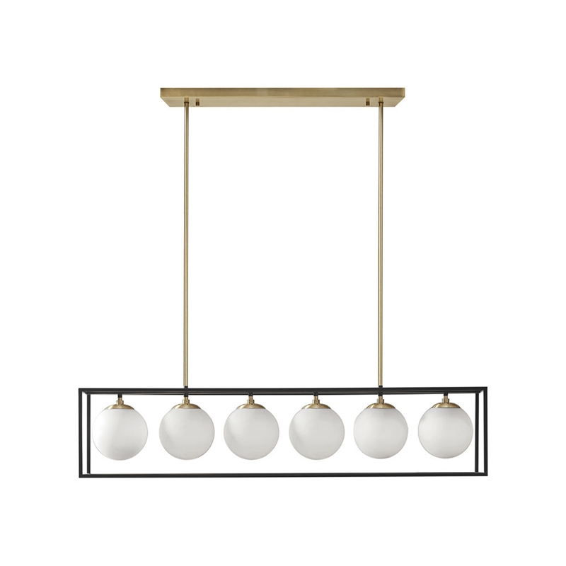 Olliix Helena 6-Light Iron Metal/Frosted Glass Chandelier in Black/Antique Brass