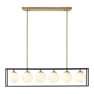 Olliix Helena 6-Light Iron Metal/Frosted Glass Chandelier in Black/Antique Brass