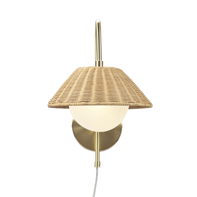 Olliix Laguna Rattan Weave and Iron Metal Wall Sconce in Gold/Natural