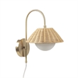 Olliix Laguna Rattan Weave and Iron Metal Wall Sconce in Gold/Natural