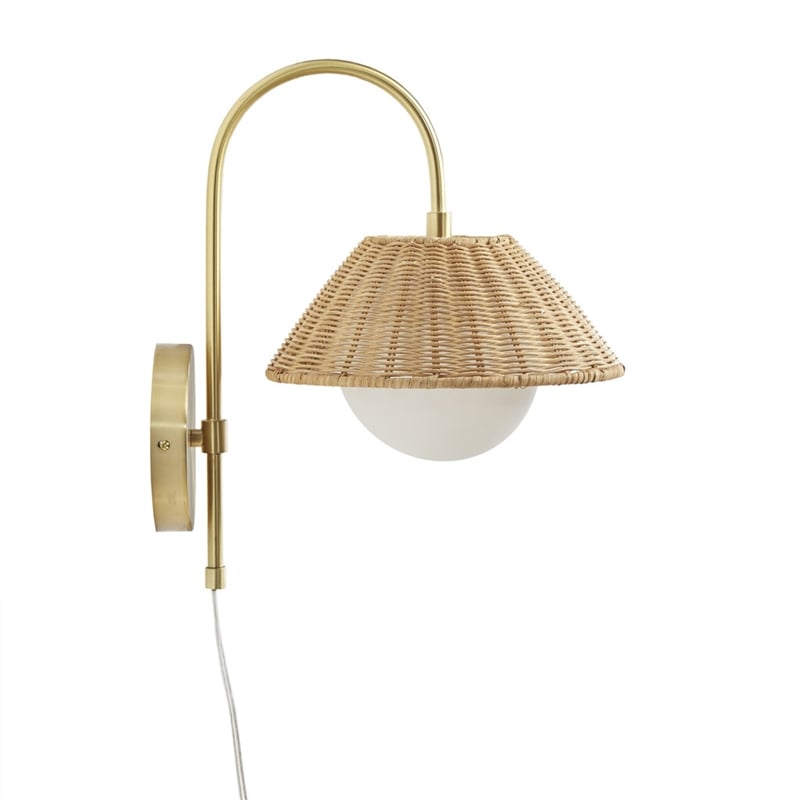 Olliix Laguna Rattan Weave and Iron Metal Wall Sconce in Gold/Natural
