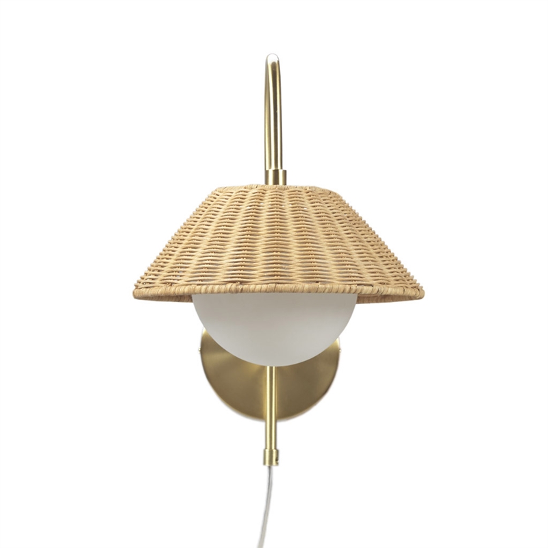 Olliix Laguna Rattan Weave and Iron Metal Wall Sconce in Gold/Natural