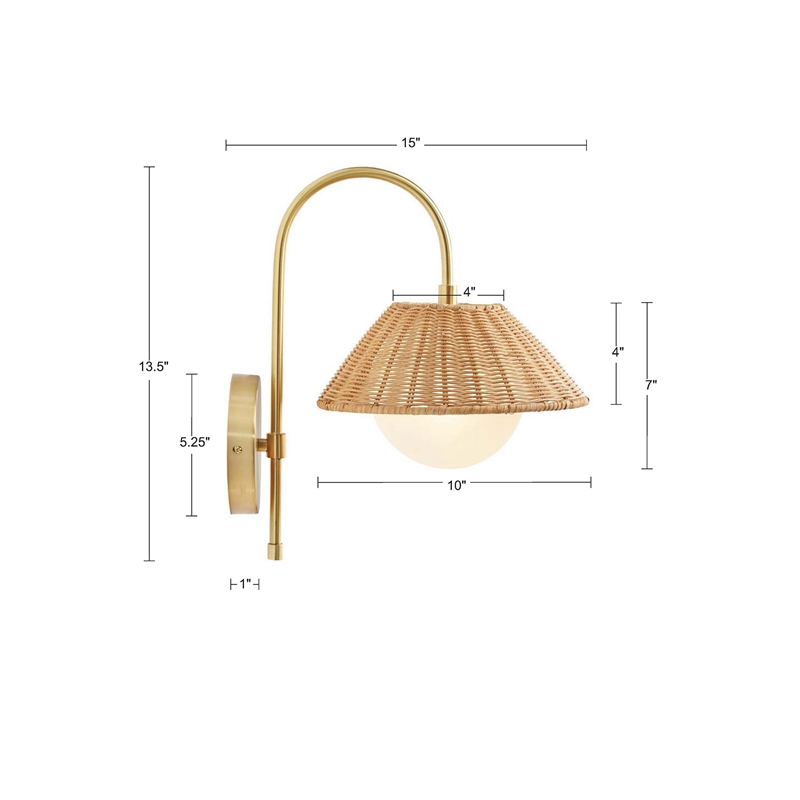 Olliix Laguna Rattan Weave and Iron Metal Wall Sconce in Gold/Natural