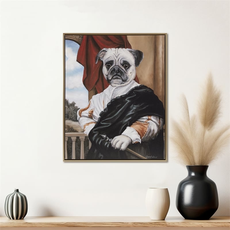 Olliix Pet Portrait Captain's Guard Pug Framed Wood Wall Art in Multi-Color
