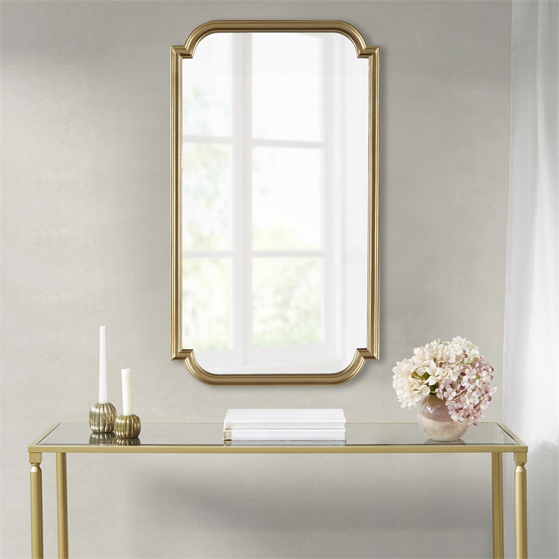 Olliix Adelaide Rectangular Scalloped MDF Wood Accent Wall Mirror in Gold