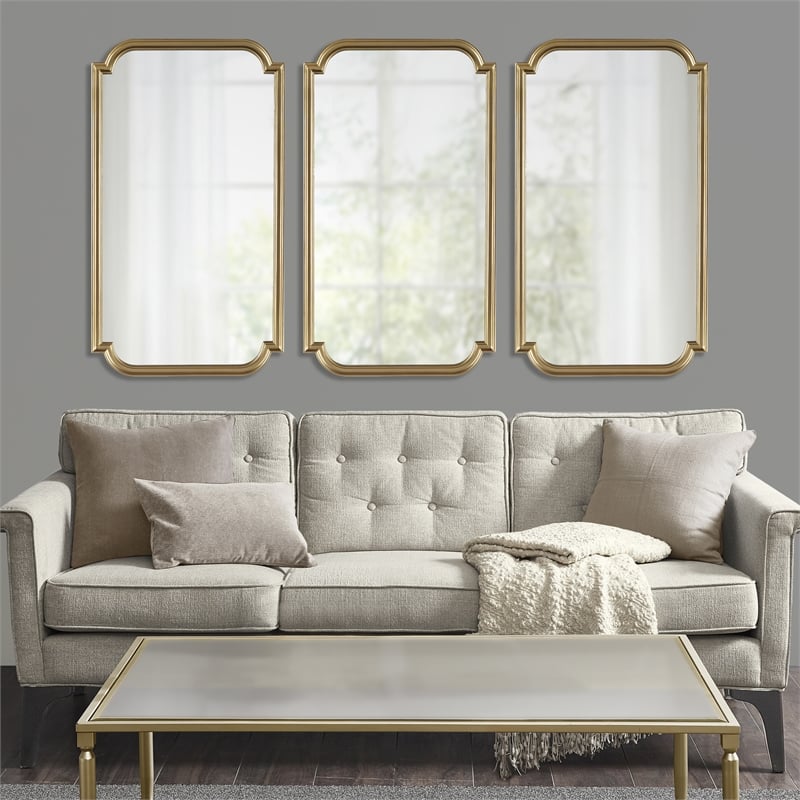 Olliix Adelaide Rectangular Scalloped MDF Wood Accent Wall Mirror in Gold