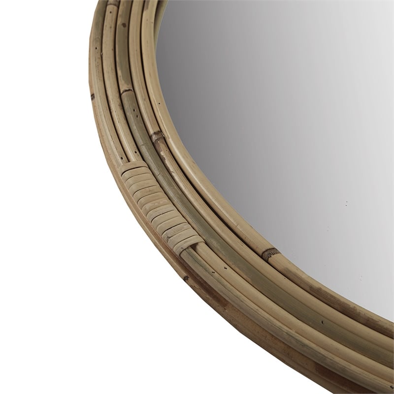 Olliix Luna Round Coastal Rattann & Wood Accent Wall Mirror in Natural