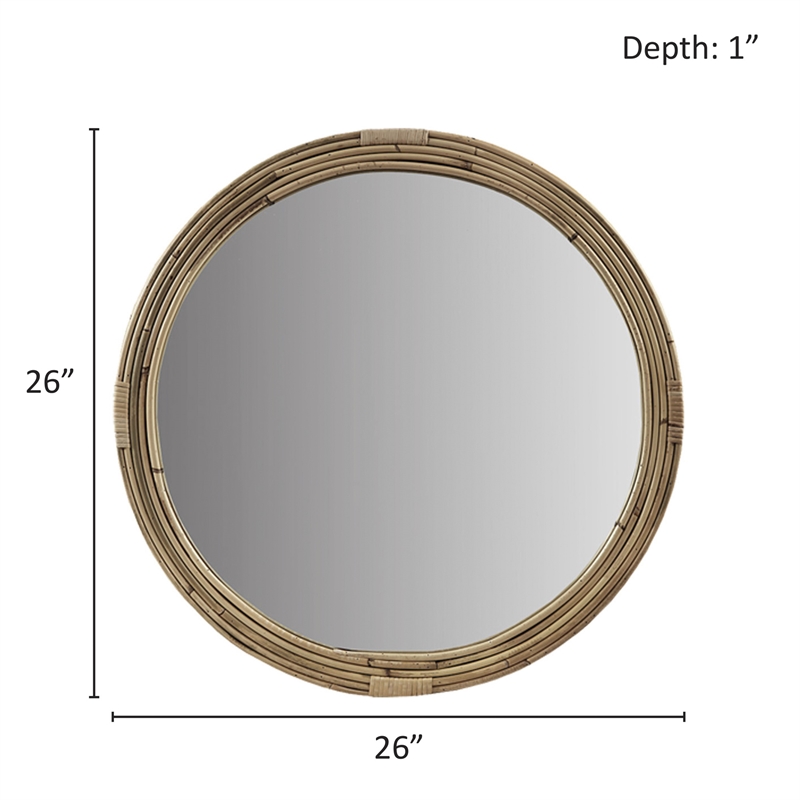 Olliix Luna Round Coastal Rattann & Wood Accent Wall Mirror in Natural