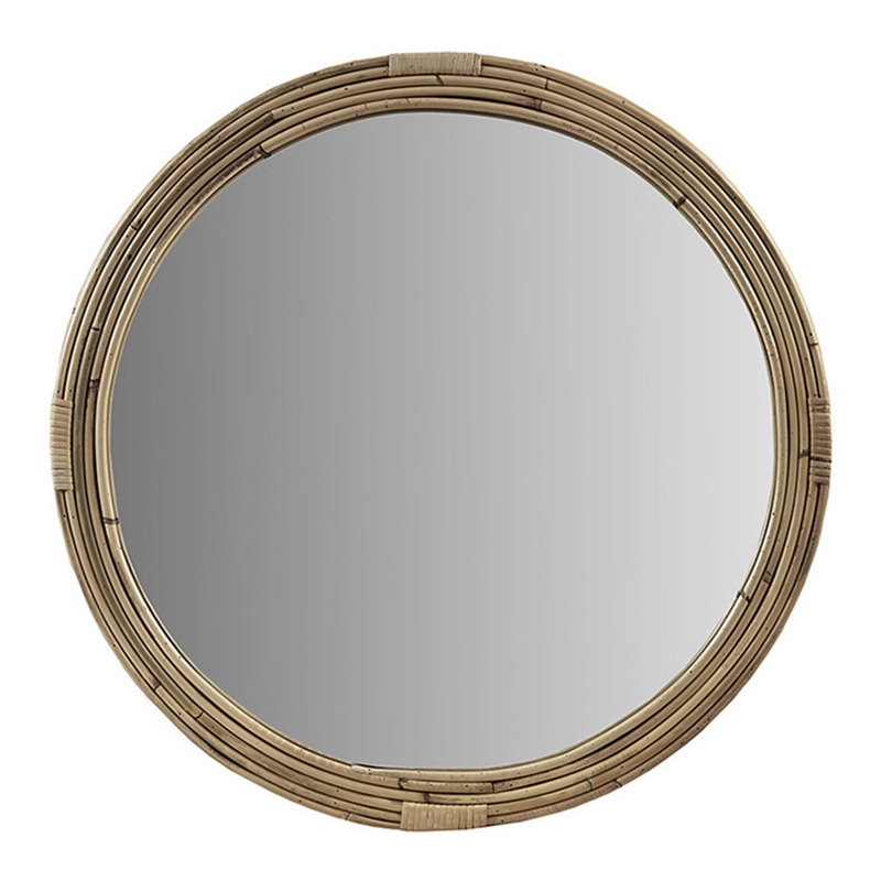 Olliix Luna Round Coastal Rattann & Wood Accent Wall Mirror in Natural