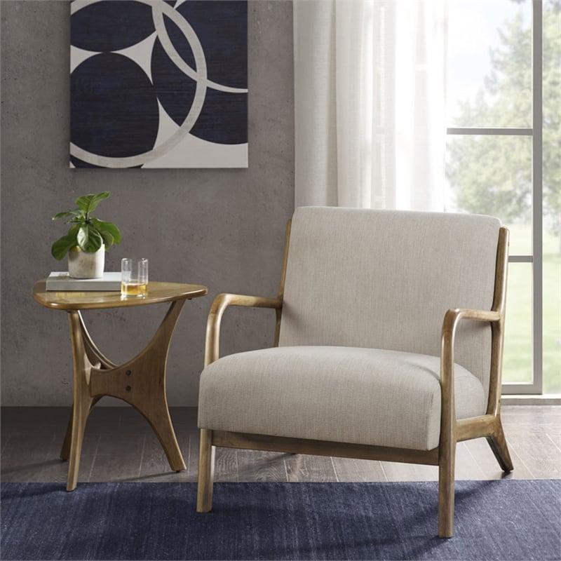 Olliix Novak Mid-Century Solid Wood and Polyester Fabric Lounge Chair in Elm
