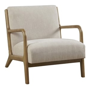 Olliix Novak Mid-Century Solid Wood and Polyester Fabric Lounge Chair in Elm