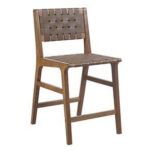 Olliix Oslo 24&quot Woven Solid Wood and Polyurethane Counter Stool in Brown