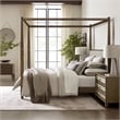 Olliix Baylor Solid Wood Canopy Queen Bed Frame with Headboard in Brown