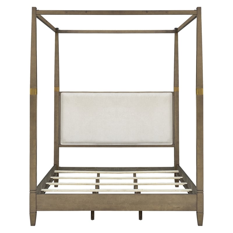 Olliix Baylor Solid Wood Canopy Queen Bed Frame with Headboard in Brown