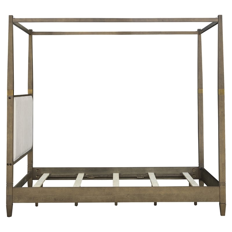 Olliix Baylor Solid Wood Canopy Queen Bed Frame with Headboard in Brown