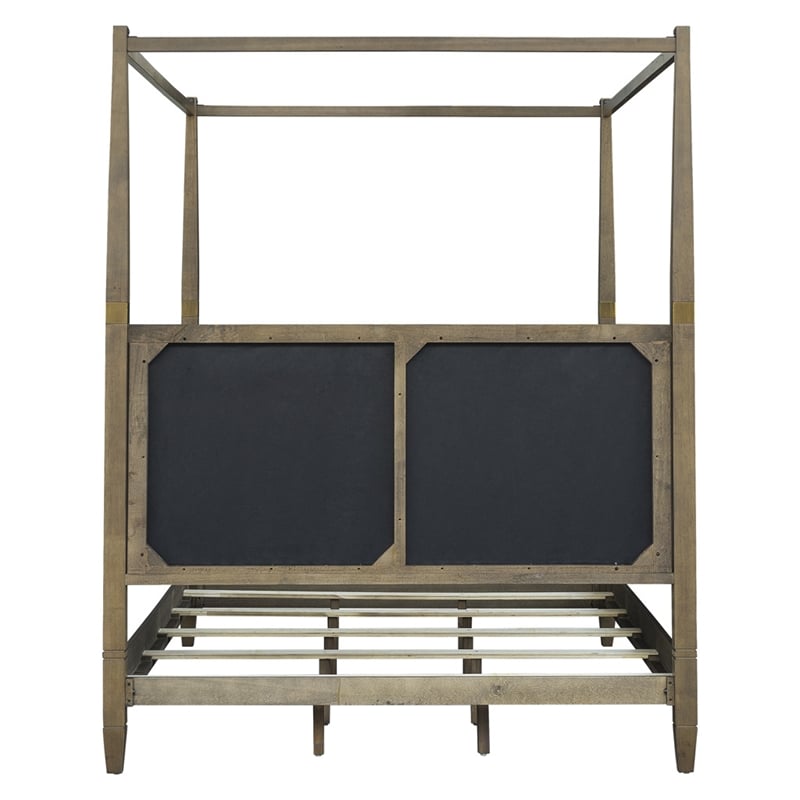 Olliix Baylor Solid Wood Canopy Queen Bed Frame with Headboard in Brown