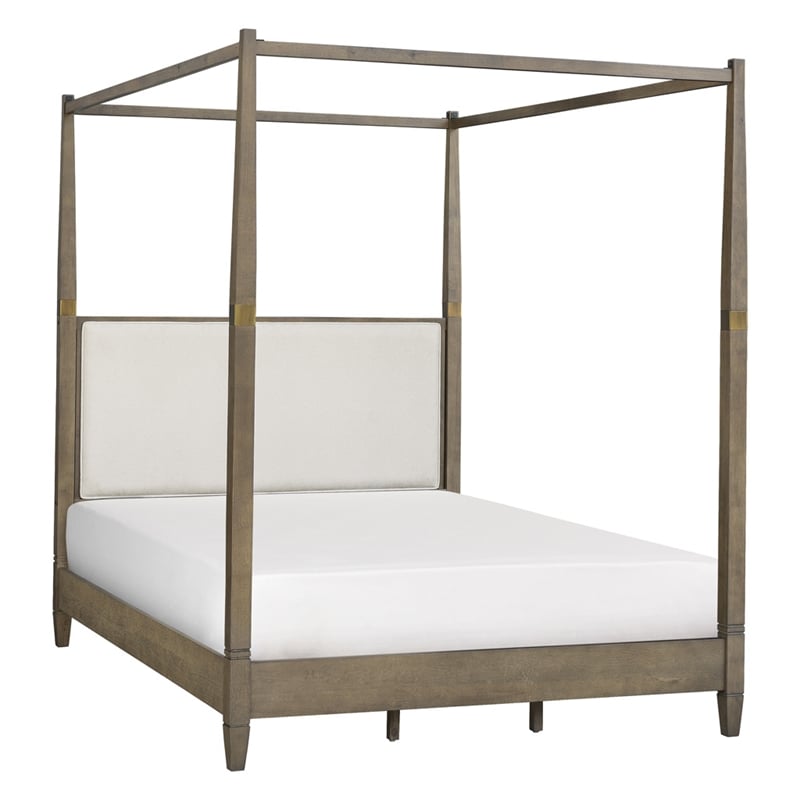 Olliix Baylor Solid Wood Canopy Queen Bed Frame with Headboard in Brown
