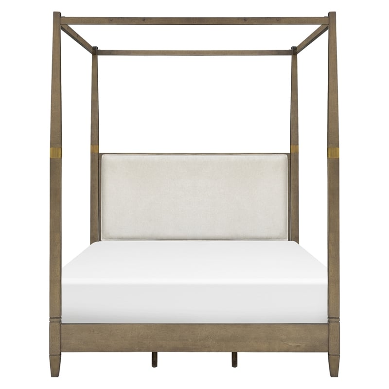 Olliix Baylor Solid Wood Canopy Queen Bed Frame with Headboard in Brown