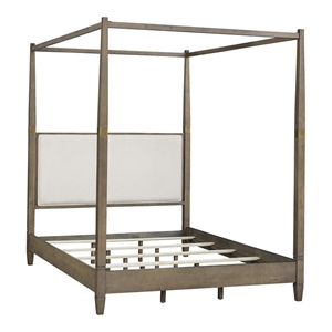 Olliix Baylor Solid Wood Canopy Queen Bed Frame with Headboard in Brown