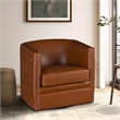 Olliix Capstone Faux Leather Tufted Barrel Swivel Chair in Brown