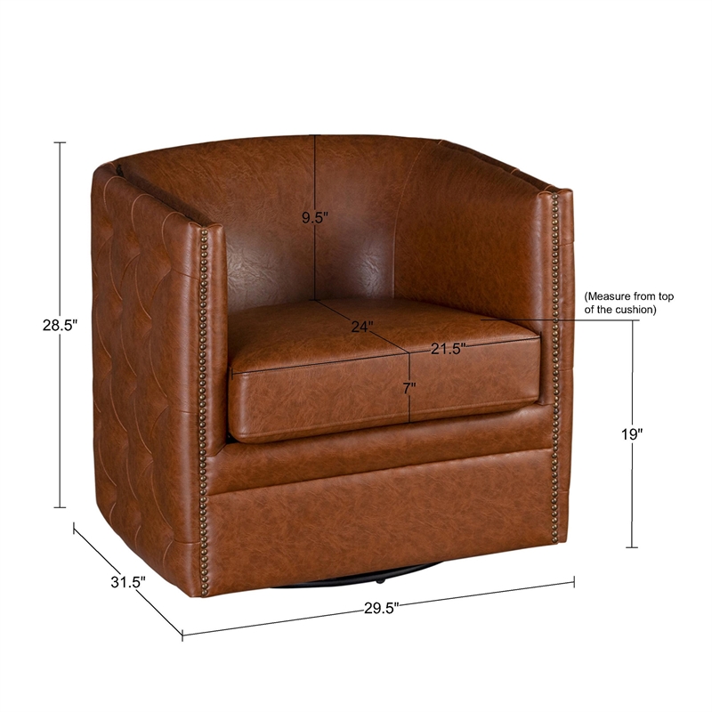 Olliix Capstone Faux Leather Tufted Barrel Swivel Chair in Brown