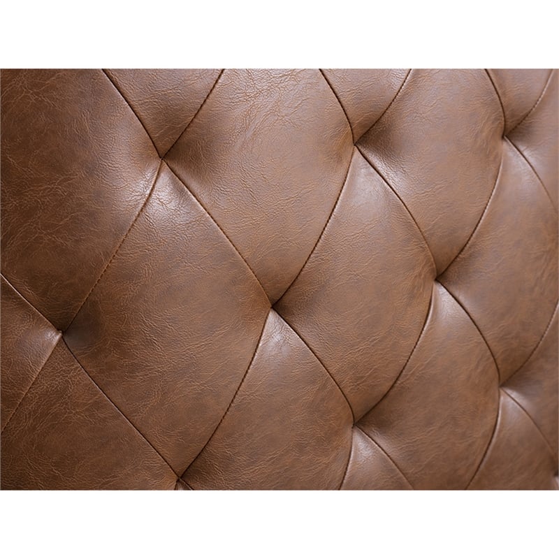 Olliix Capstone Faux Leather Tufted Barrel Swivel Chair in Brown