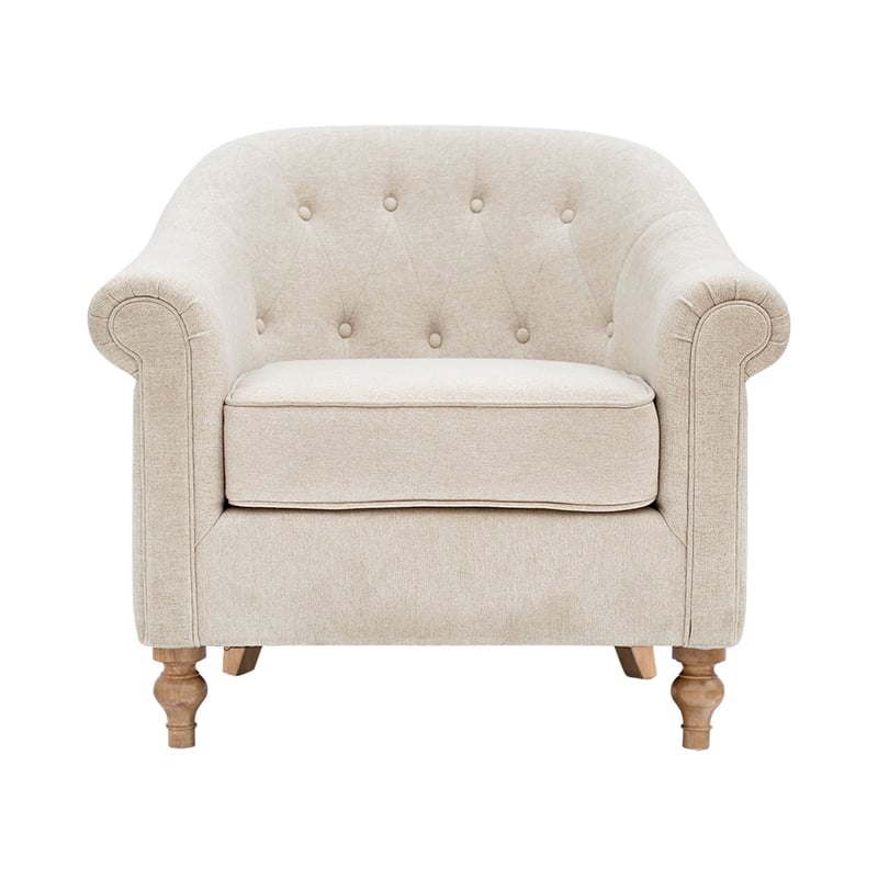 Olliix Fayette Tufted Upholstered Fabric Accent Arm Chair in Cream