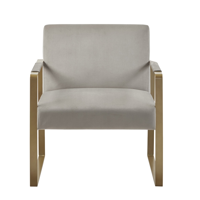 Olliix Jayco Solid Wood & Fabric Accent Chair in Taupe/Golden Metallic
